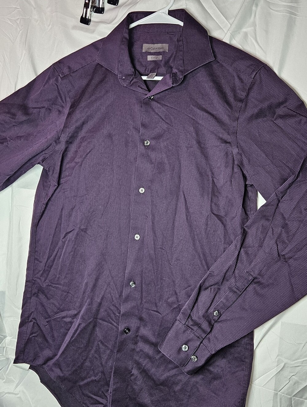 Calvin Klein Mens Purple Non Iron 80s Two Ply Slim Fit Dress Shirt Size 15 34/35